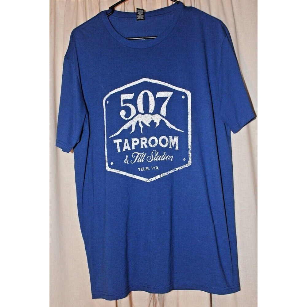 507 TAP ROOM AND FILL STATION ROYAL BLUE T SHIRT SIZE L YELM, WA